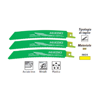 Immagine di LAME PER SEGHETTO ALTERNATIVO FRONTALE BIM 150 mm KIT 3 PZ TAGLIO METALLO ACCIAIO INOX HITACHI