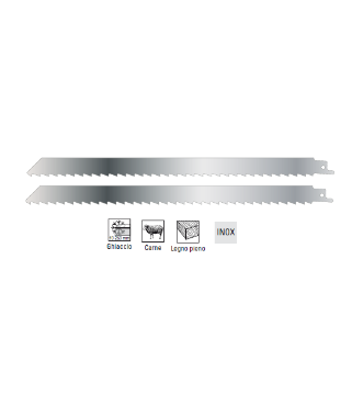 Immagine di LAME PER SEGHETTO ALTRERNATIVO FRONTALE INOX 305 mm KIT 2 PZ PER TAGLIO CARNE GHIACCIO LEGNO HIKOKI HITACHI