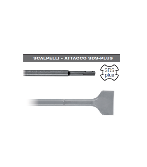 Immagine di SCALPELLO A SPATOLA TAGLIO PIATTO 40 x 250 CON ATTACCO SDS PLUS HITACHI PER MARTELLO TASSELLATORE