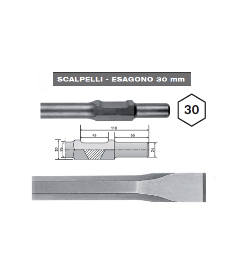 Immagine di SCALPELLO PIATTO 410 x 35 CON ATTACCO ESAGONO 30 HIKOKI HITACHI