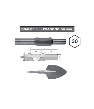 Immagine di VANGHETTA A PUNTA (DRITTA) 135 x 450 ATTACCO ESAGONO 30 HIKOKI PER MARELLO DEMOLITORE H65SB3