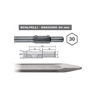 Immagine di SCALPELLO A PUNTA LT. 410 CON ATTACCO ESAGONO 30 HIKOKI PER MARTELLO DEMOLITORE