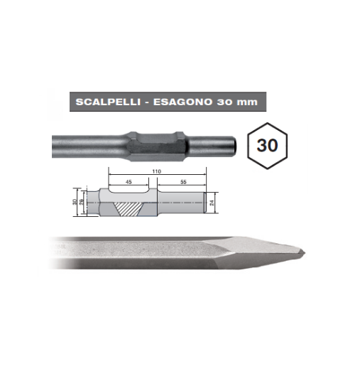 Immagine di SCALPELLO A PUNTA LT. 410 CON ATTACCO ESAGONO 30 HIKOKI PER MARTELLO DEMOLITORE
