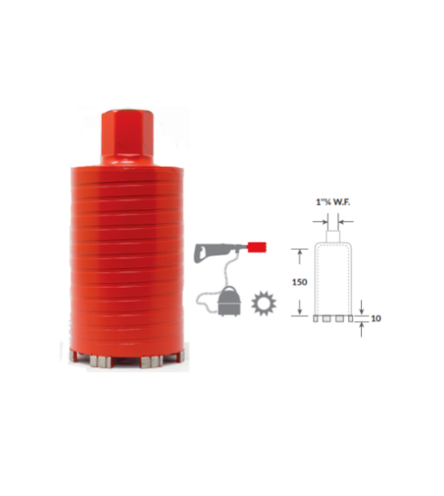 Immagine di FORETTO CORONA DIAMANTATO DIAMETRO 82 LUNGHEZZA 150 KING A SECCO ATTACCO 1" 1/4 FEMMINA WORKDIAMOND