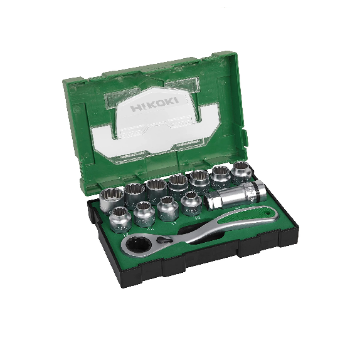 Immagine di KIT BUSSOLE CON CRICCHETTO A FORO PASSANTE E ACCESSORI DA 13 PEZZI HIKOKI PER TRAPANO AVVITATORE
