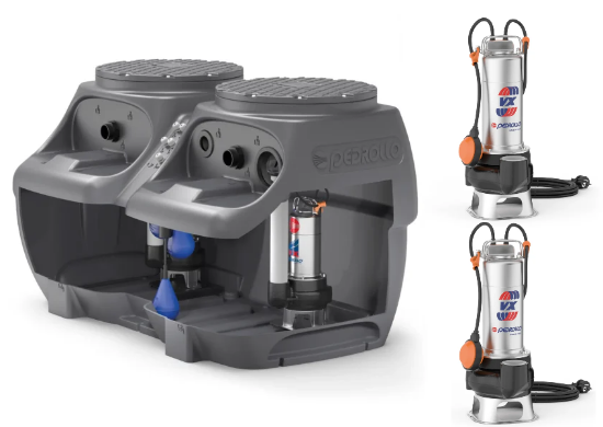 Immagine di VASCA STAZIONE DI SOLLEVAMENTO SAR 550 CON 2 ELETTROPOMPA VXM 15/50 HP 1,5 PEDROLLO