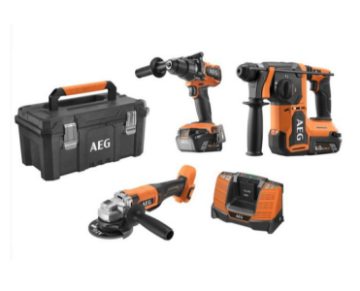 Immagine di TASSELLATORE BBH18BL2 + SMERIGLIATRICE BEWS18-125BLPX2 + TRAPANO AVVITATORE A PERCUSSIONE BSB18BL2 BATTERIA VOLT 18 AEG