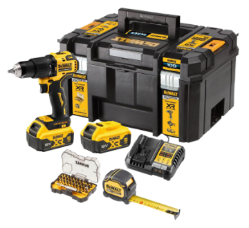 Immagine di KIT TRAPANO A PERCUSSIONE DCD709 CON 2 BATTERIE VOLT 18 5,0 AH XR + FLESSOMETRO + INSERTI DEWALT